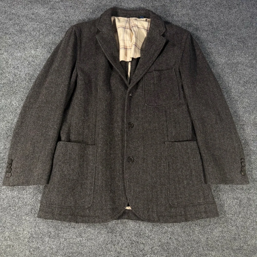 Faconnable Wool Blazer Herringbone Sport Coat Jacket M Charcoal Grey Mens Medium